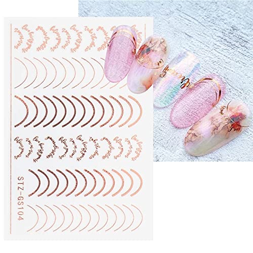 Vnicesli Line Nail Art Stickers Decals, 6 Sheets 3D Metal Line Nail Stickers For Nail Art Self-Adhesive Nail Decals Metal Curve Stripe French Line Nail Design Stickers Nail Art Accessories #TOP2