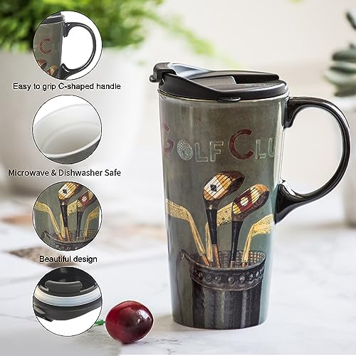 DUSVALLY Ceramic Mug Tall Mug Coffee Mug with Lid and Gift Box 17oz.Golf Club, Medium - Image 3