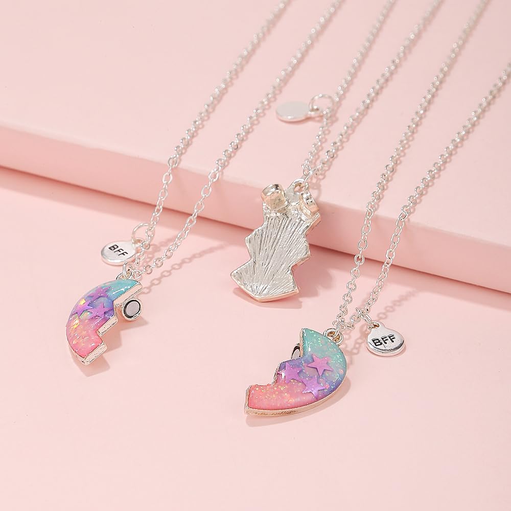 Best Friend Necklaces for 3, Magnetic Stitching Heart-shaped Friendship BFF Sequin Pendant 3PCS/Set Jewelry for Women image 5