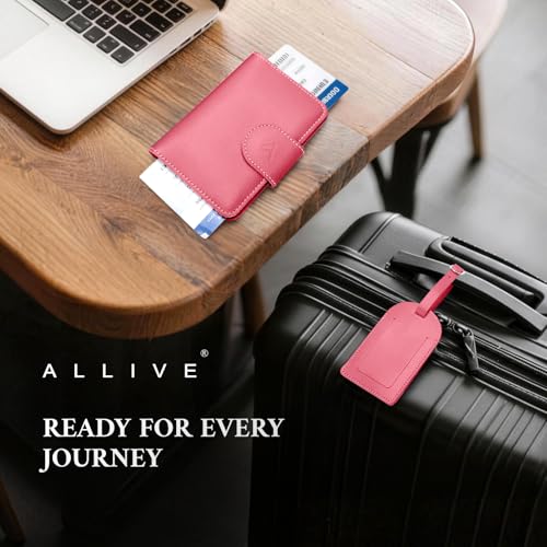 Image of ALLIVE Rfid Passport Holder for Travel Women, Rfid Passport Cover Wallet, Genuine Leather Passport Holder for Travel with AirTag Hidden, Gift Set with Luggage Tag in Premium Gift Box (Rose Pink)
