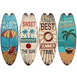 Awleynz 4 Stück Surfbrett Deko, 45,5 cm, Surfbrett-Kunst, Wanddekor für den Außenbereich, Pool-Dekorationen für den Außenbereich, für Wände am Meer, tropische Bars, Heimparty-Dekor (D-4Pcs)