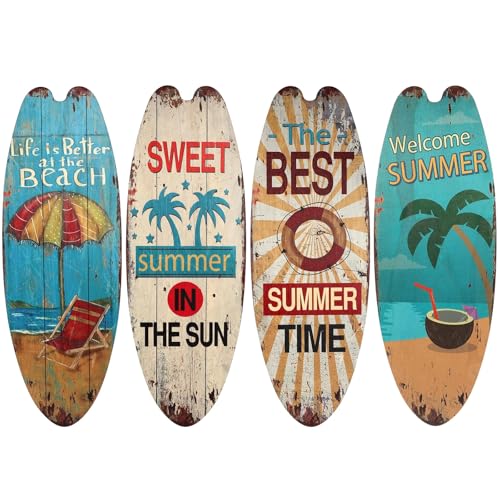 Awleynz 4 Stück Surfbrett Deko, 45,5 cm, Surfbrett-Kunst, Wanddekor für den Außenbereich, Pool-Dekorationen für den Außenbereich, für Wände am Meer, tropische Bars, Heimparty-Dekor (D-4Pcs)