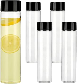 Plastic Juice Bottle with Lid, 5Pcs 550ML PET Sensory Bottles | Reusable Drink Bottles Containers with Wide Mouth for Water Iced Coffee Smoothies Milk