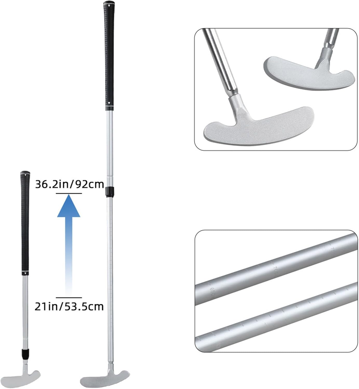 Left Right Handed Telescoping Putter Solid Head Silicones Grip Light Weight Aluminum Shafts for Improved Swing Accuracy Weatherproofed Golf Practice Tool