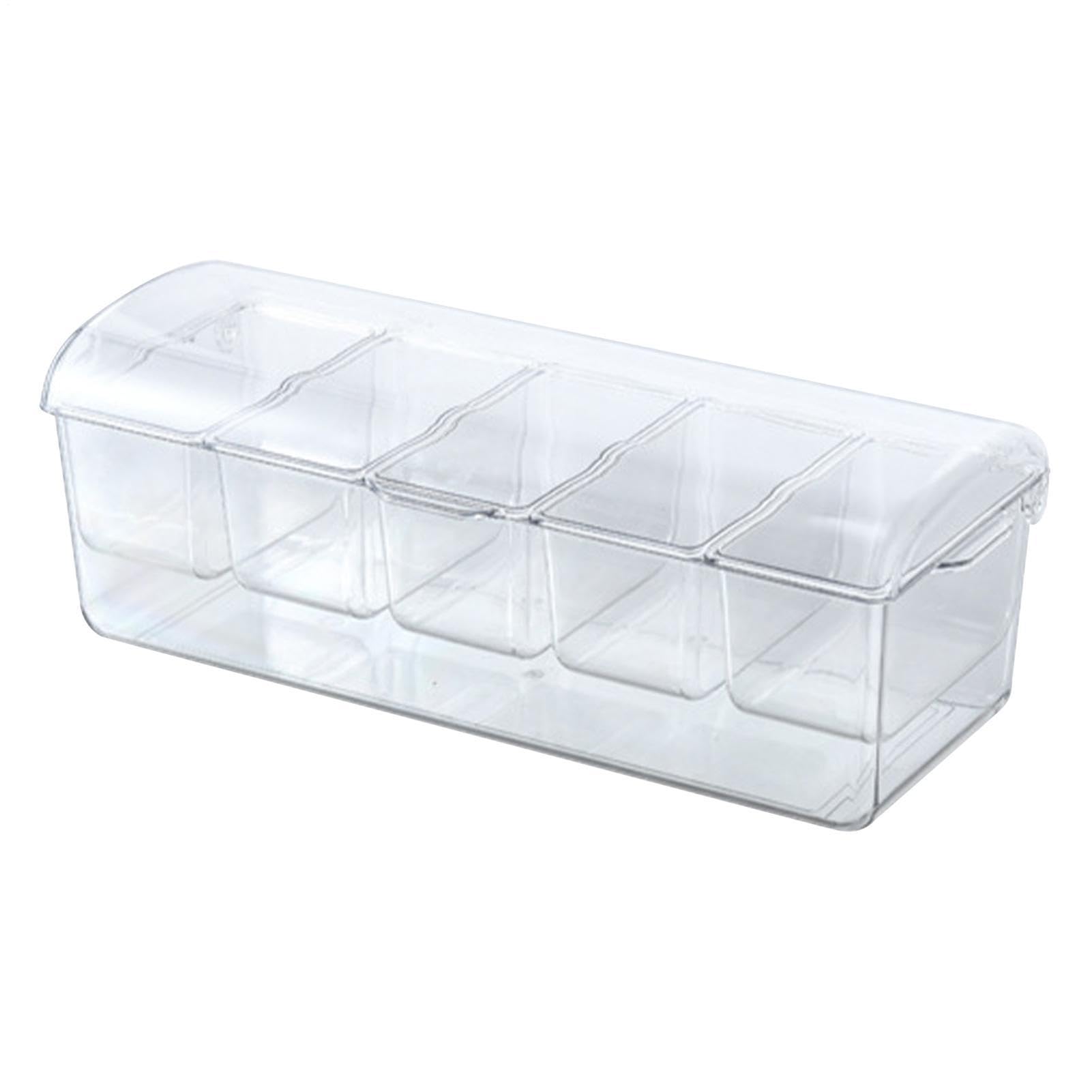 Servidor de condimentos refrigerados - Bandeja de almacenamiento refrigerado con hielo de 19 pulgadas con 5 compartimentos | Bandeja de servir desmontable de PP transparente, servidor de condimentos