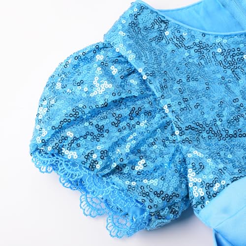 Uhnice Flower Girl Sequin Dress Puff Sleeve Rainbow Dress for Wedding Party3