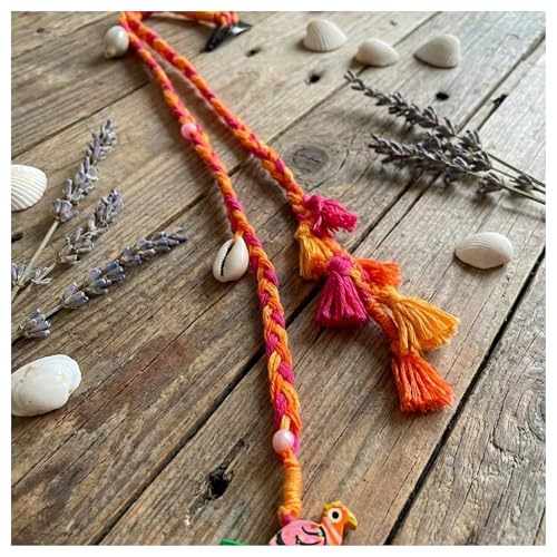 Image of Colorful Boho Hair Extensions with Cowrie Shells & Beads - Handmade Cotton Thread Braids with Wooden Charms for Girls & Women (Set of 3)