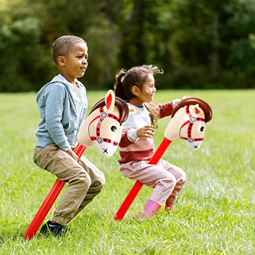 Chivao 12 Pieces Inflatable Stick Horse Cute Horse Head Stick Blow up Balloon Colorful Cowboy Cowgirl Party Decorations for Themed Birthday Party(Red) - Image 3