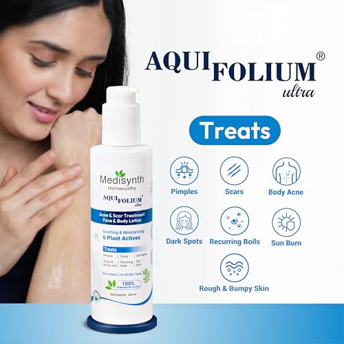 Image of MEDISYNTH Aquifolium Ultra Acne & Scar Treatment Face & Body Lotion | Batch no - 44 | Expiry - Mar 2029