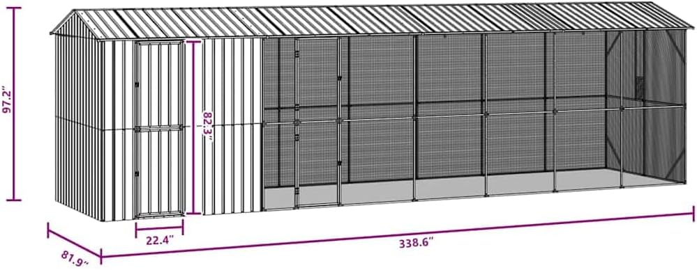 Diagram showing aviary dimensions and structure