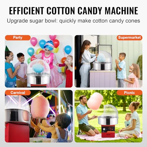 VEVOR Elektrische Zuckerwattemaschine, 1000 W Zuckerwattegeräte, Kommerzielle Zuckerwattemaschine mit Abdeckung, Edelstahlschüssel, Zuckerschaufel, Schublade, Perfekt für Familienfeiern, Rot – Bild 7