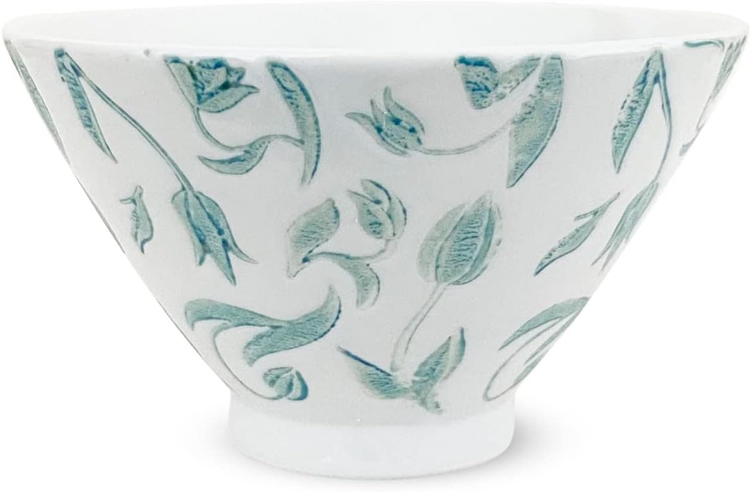 J-kitchens PNO608243 Dinner Rice Bowl, 4.3 inches (11 cm), Hasami Ware, Made in Japan, Tulips, Light Blue