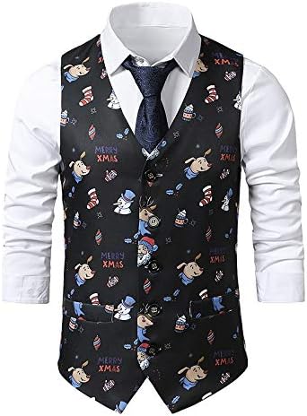 Vista 3 de Stoota Chaleco de Navidad para hombre, suave, casual, ajuste regular, lindo estampado, S-2XL