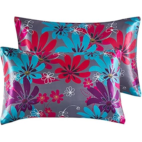 Nttspring King-Kissenbezüge 2, seidiger Satin-Kissenbezug für Haar und Haut, Kingsize-Blumenmuster, weiche und gemütliche Satin-Kissenbezüge für Damen Cover