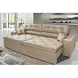 Sofá Austin 2,42m Retrátil, Reclinável com Molas no Assento e Almofadas, Tecido Suede Bege