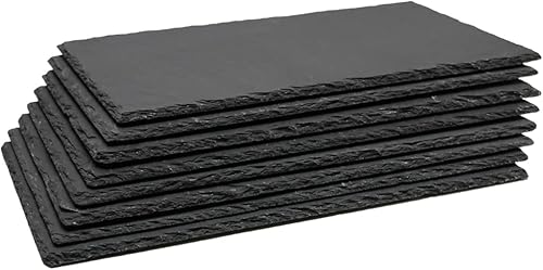 Paquete de 8 tablas de charcutería de pizarra negra de 12 x 7 pulgadas con borde natural para comedor, fiesta, tabla de quesos para pasteles,