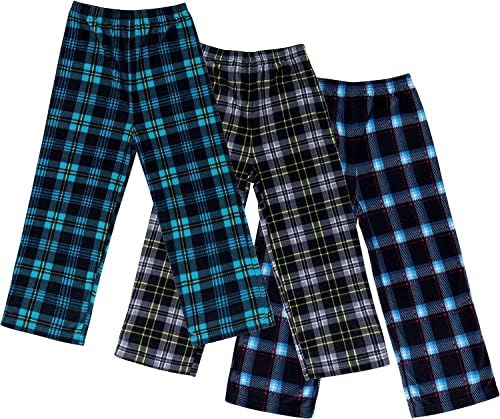 Mad Dog Concepts 3-Pack Boys Pajama Pants - Soft Micro Fleece PJ Bottoms for Kids, Printed Plaid Design - Boy's Sleepwear, Size 14-16, Black/Blue/Teal