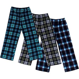 Mad Dog Concepts Pantalones de pijama para niños, pantalones de pijama de microforro polar suave para niños, estampado a cuadros, ropa de dormir para niños, talla 6 a 20, paquete de 3