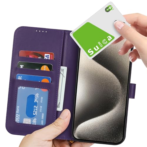 Image of for iPhone 15 Pro Max Case Wallet with Card Holder,for iPhone 15 Pro Max Wallet Case for Women Men,PU Leather Shockproof Magnetic Buckle Stand Flip Phone Case-Purple