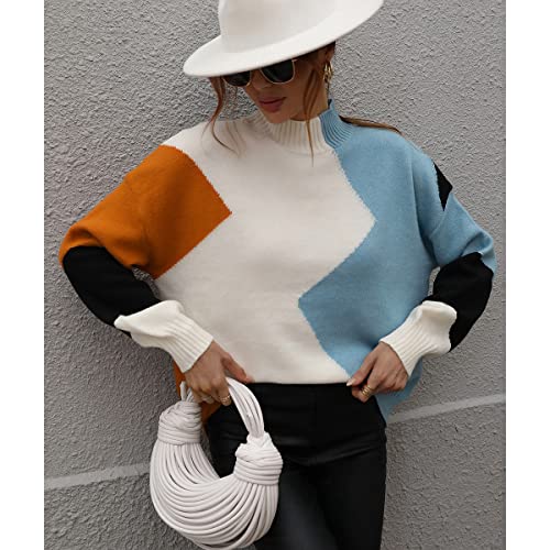 GOLDSTITCH Women's Sweaters Casual Long Sleeve Crewneck Patchwork Pullover Knit Sweater4