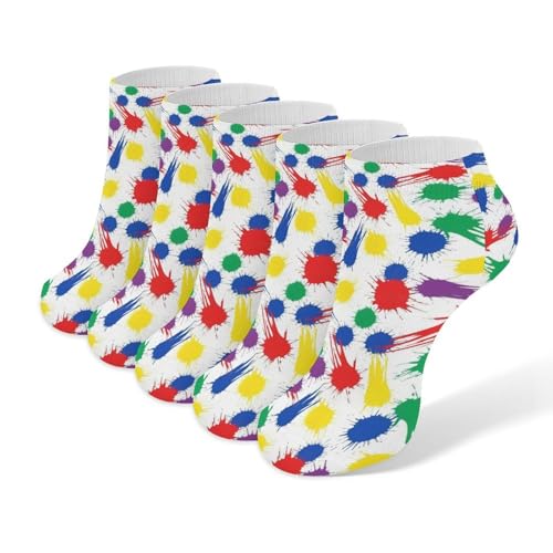 LITPUZC Women's Fashion Ankle Socks Funny Running Low Cut Socks Colorful Paint Splatter No Show Athletic Sock Soft Breathable Crew Sock 5 Pairs