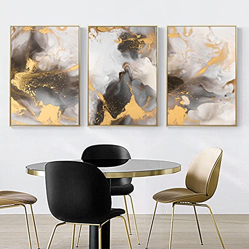 Peinture murale abstraite de luxe triptyque doré 50x70 cm toile premium