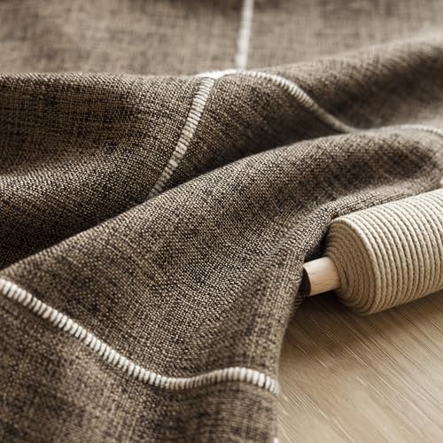 Image of Foindtower Pack of 2 Decorative Faux Linen Jacquard Check Throw Pillow Covers Farmhouse Cushion Cover with Grid Textured Accent Pillowcase for Couch Sofa Living Room Home Decor,16x16 Inch,Cocoa Brown