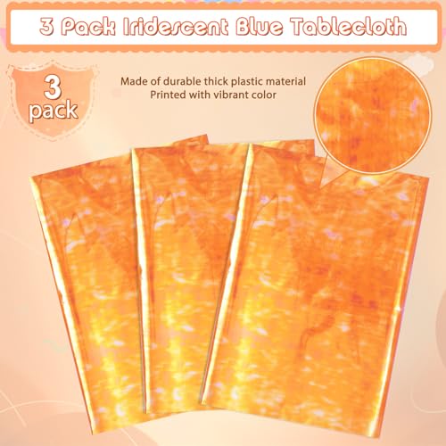Image of 3 Pack Iridescent Orange Plastic Tablecloth, Shiny Orange Disposable Laser Rectangle Table Covers, Holographic Foil Tablecloth Party Decorations for Tequila Sunset Birthday Banquet Party, 40 x 108Inch