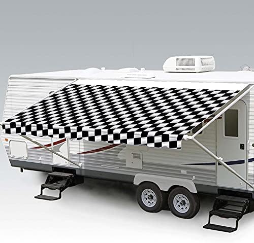 ShadePro - RV Awning Fabric Replacement - Heavy Duty Weatherproof Vinyl - Universal Outdoor Canopy for Camper, Trailer, and Motorhome Awnings - Checkered Flag - 11' (Fabric 10' 2")