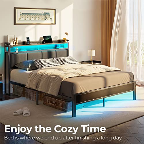 image for Rolanstar Bed Frame Full Size with Charging Station and LED Lights, Up
