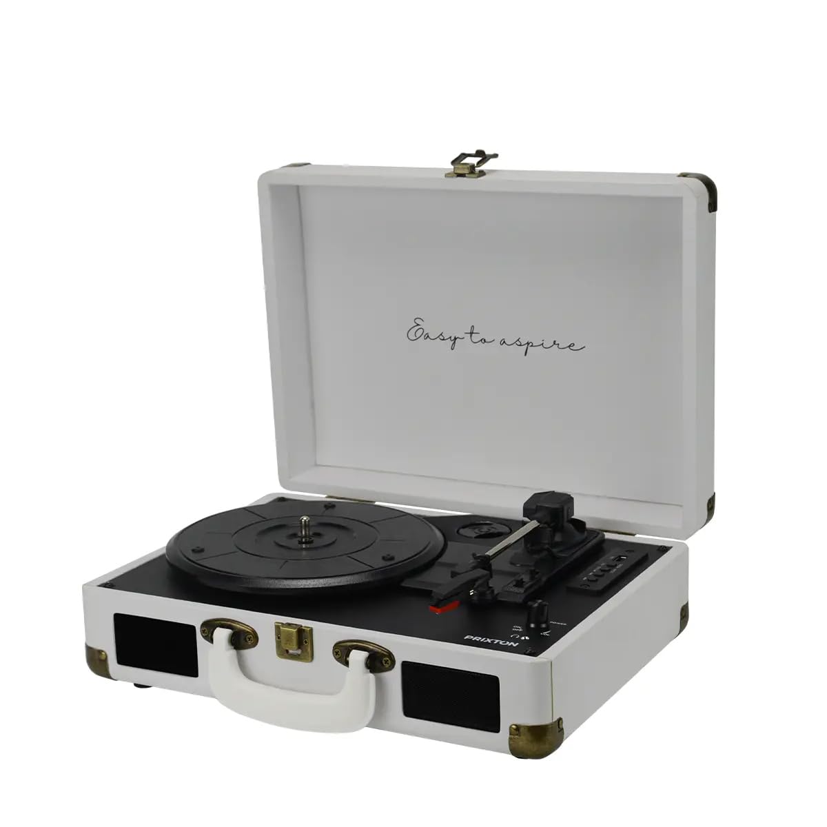 PRIXTON Platine Vinyle VC400, Tourne-Disque Vintage avec Bluetooth, Lecteur et Convertisseur des vinyles, 2 Haut-parleurs intégrés, Design Mallette, 3 Vitesses 33/45/78, Couleur Blanc