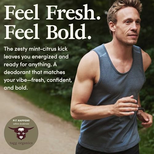 Image of Natural Tallow Deodorant, Pit Happens (Citrus-Mint) 2.5 oz | Premium Ingredients, Aluminum-Free, Long-Lasting Odor Protection, From Grass-Fed Suet, No Synthetic Fragrance, Made in USA