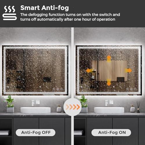 Koonmi 36x48 LED Bathroom Mirror, Backlit + Front Lit, LED Bathroom Mirror with Lights for Wall, 3 Colors, Anti-Fog, Dimmable Brightness, Memory Function, Tempered Glass - Image 6