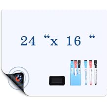 24x16 Inch Magnetic Refrigerator Whiteboard - Single Pack Flexible Dry Erase Memo Board with 6 Markers, Eraser & 1 Pen Holder, for Kitchen Office Home Notes Reminders Planning