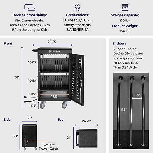Line Leader 30 Unit Mobile Charging Cart With Locking Cabinets | Ul Safety-Certified Charging Station For 30 Tablets, Laptops Or Chromebooks | Ansi/Bifma Standard Laptop Cart & Classroom Storage Cart #TOP5