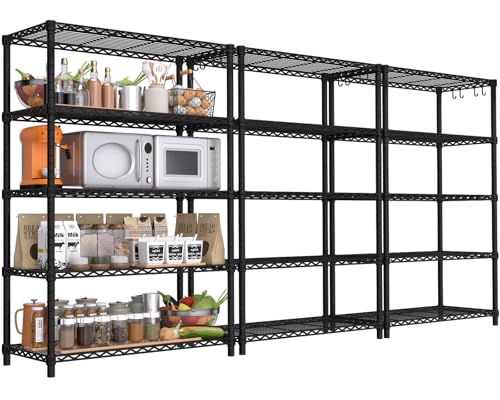 Image of PrimeZone Wire Storage Shelves, 5-Tier Adjustable NSF Metal Shelving, 3 PCS