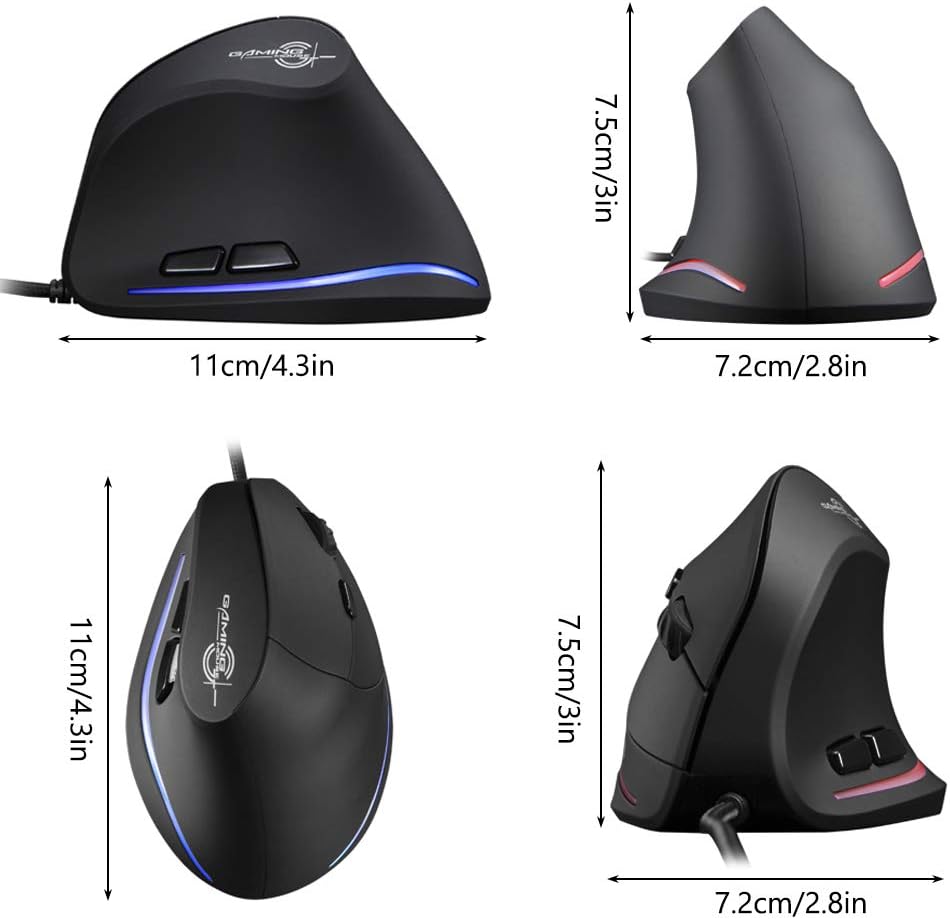 DLAND Wired Vertical Ergonomic Optical Gaming Mouse,1200/1600/2400/3200 DPI, 6 Buttons for Computer,Laptop, Desktop, PC, Notebook etc