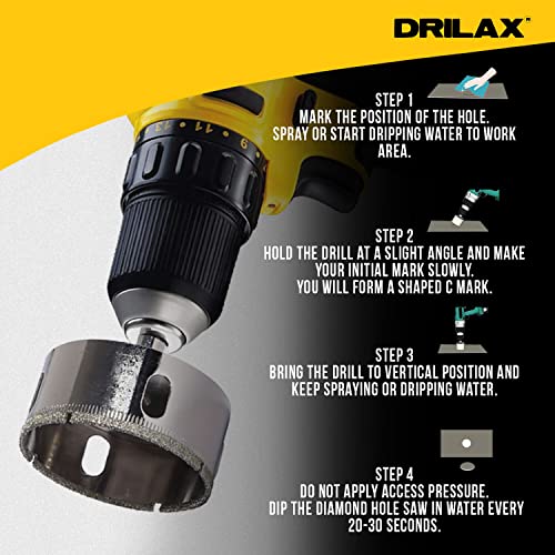 Drilax 2-1/2 Inch Diamond Coated Drill Bit Hole Saw Ceramic Porcelain Tile Glass Fish Tank Marble Granite Quartz Holesaw Kitchen Bathroom Shower Drilling Tool 2.5 Inch #TOP5