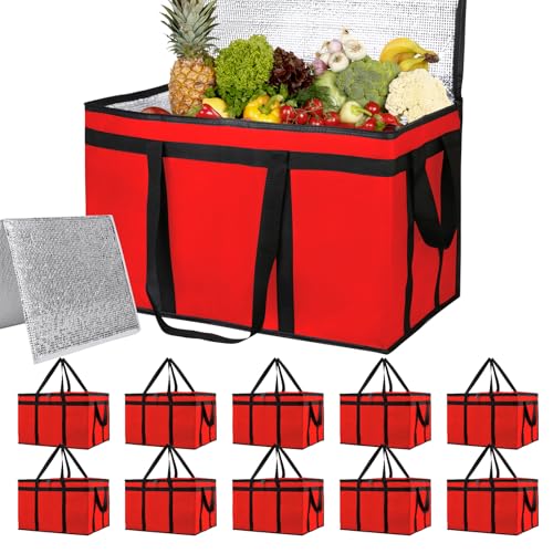Bodaon 10 Pack Insulated Food Delivery Bags with Hard Bottom, XXXL Cooler