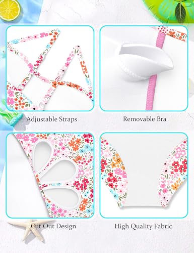 Image of Girls Swimsuit Adjustable Straps Cut Out One Piece Bathing Suit with Solid Color Cover Up Skirt Girls' Swimwear 5-16Y