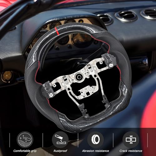 Image of KMH Premium Black Steering Wheel Compatible with Toyota Fortuner and Hilux 2016+, Crysta - Sporty Look, Enhanced Grip & Fit Plug and Play Car Interior Accessories (Carbon Copy)