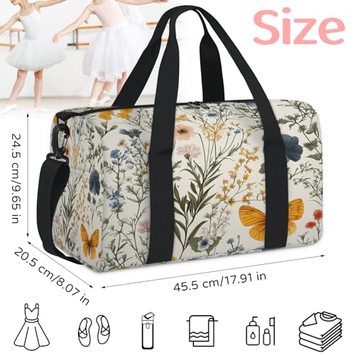 Floral Butterfly Pattern Sports Duffle Bag for Women Men Waterproof Overnight Weekender Bag with Adjustable Strap Travel Tote Bags for Beach Yoga Work Dance Swim2