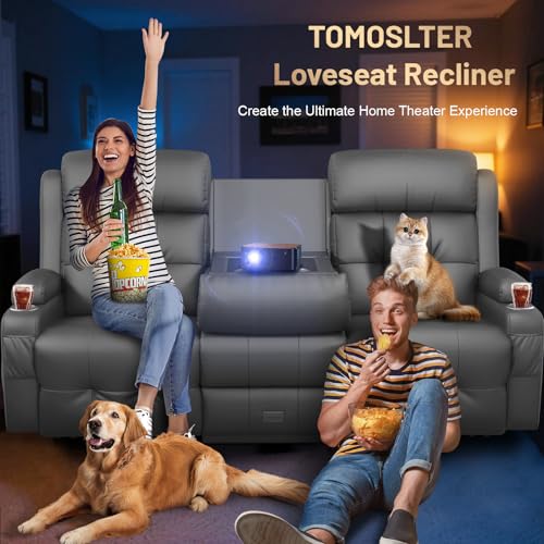 Image of Loveseat Recliner Sofa, Home Theater Seating with Massage, 3 Seat Reclining Loveseats with Flip Backrest, Wall Hugger RV Couch Theater Chairs, RV Furniture Sofas with USB, Cup Holders for Gaming Room