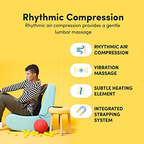 Air Compression Massage Cushion | Lumbar Support and Massage with Vibration and Soothing Heat for Home, Office and Car | Remote Controlled, Portable | Auto Adapter Included | Black