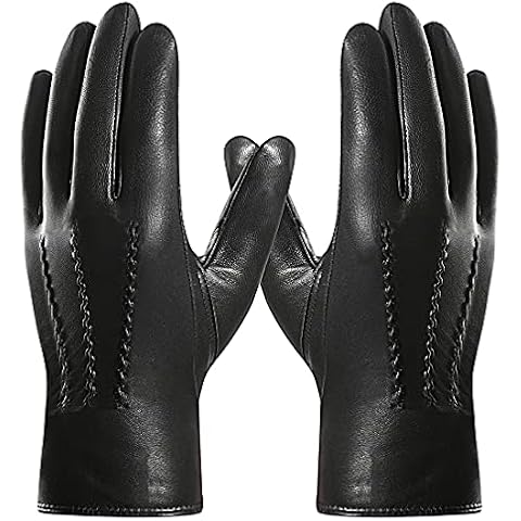 Harssidanzar Mens Goatskin Leather Gloves Fleece Lined, Black, L Cover