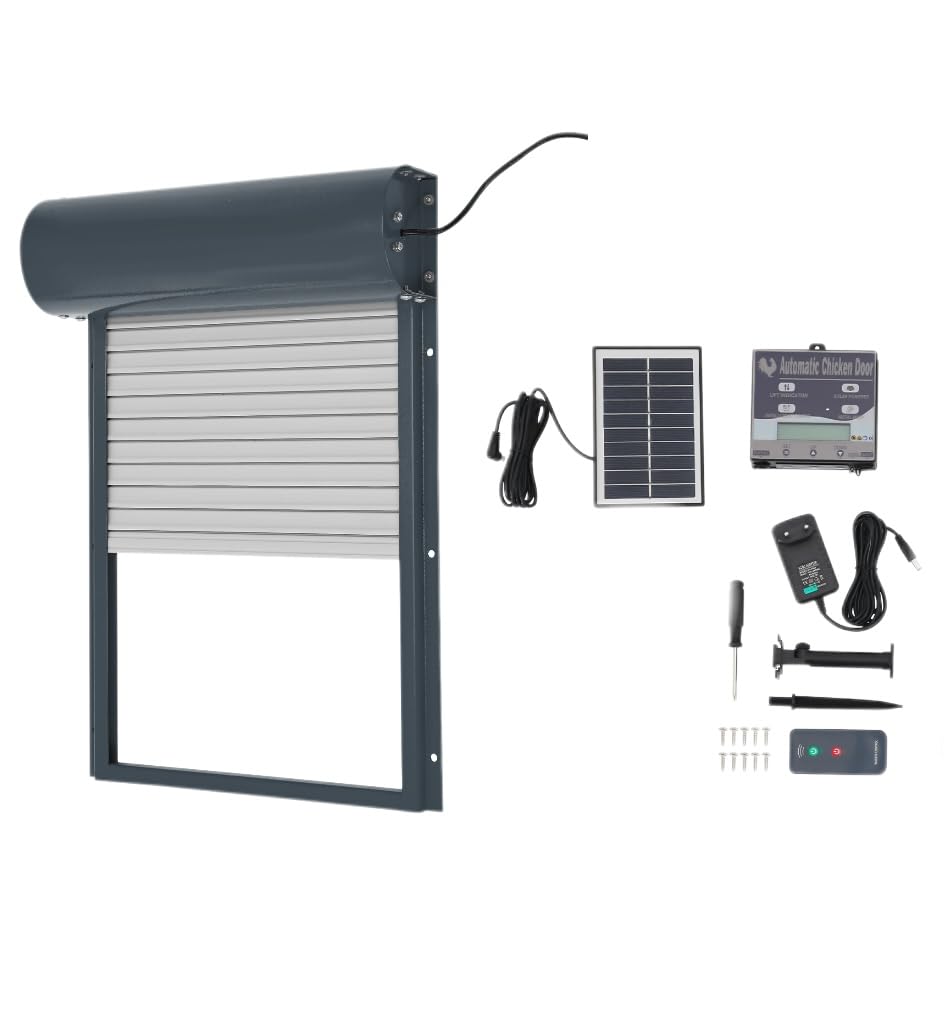 Clapet solaire automatique avec écran LCD, minuterie et capteur de lumière, porte de poulailler électrique avec télécommande, protection anti-pincement, 4 modes pour maisons, fermes, gris