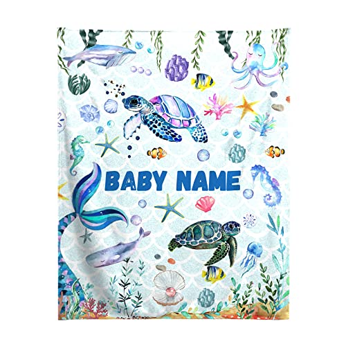 Personalized Kids Blankets, Personalized Baby Blankets For Toddler Boys Girls Soft Custom Kids Name Blanket, Personalized Gifts For Boys Girls Toddlers Kids Age 0-10 (Sea Theme) #TOP14