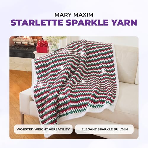 Image of Mary Maxim Starlette Sparkle Yarn, Medium Worsted Weight Purple Yarn for Knitting and Crocheting, Acrylic Polyester Blend for Blankets, Clothing, and Decor, 196 Yards