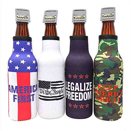 America First Beer Bottle Insulator - Legalize Freedom, We The People, Keep America Great, American Flag Patriotic Gift For Republicans, Insulated Cooler Sleeve With Zipper, Built-In Removable Opener #TOP15
