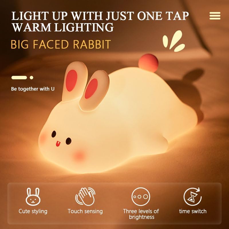 STOFFIER GARTEN Bunny Night Light for Kids Touch Easter, Rechargeable Rabbit Lamp Kids Lights for Bedroom, LED Portable Bunny Night Light for Girls Boys Nursery, Children Nightlight Room Decor Gifts